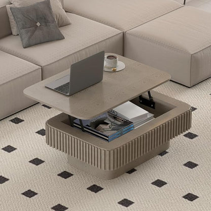 Lift Top Coffee Table for Living Room, Rectangle Handmade Solid Wood Strips - Image 8