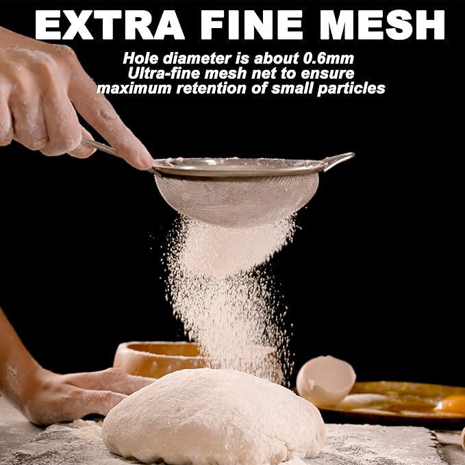 Anaeat Fine Mesh Strainers - Premium Stainless Steel Colander Sieve Sifters, with Durable Mesh and Sturdy Handle, Excellent for Sifting Dry ingredients, Flour, Pastas, Rice, Tea (8.67"）