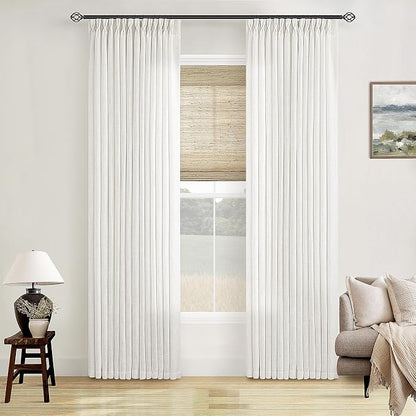 Beige White Linen Curtains Pinch Pleated 84 Inches Long 2 Panels | Pleat by Twodrapes