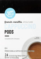 Amazon Brand - Happy Belly Cappuccino Coffee Pods Light Roast Compatible with 2.0 K-Cup Brewers, French Vanilla Flavored, 24 Count, 1.5 pound (Pack of 2)