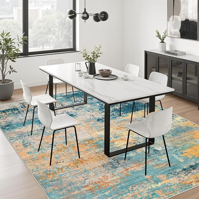 9x12 Area Rug Living Room: Modern Washable Soft Carpet Rosy Haze | - Image 4