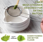 Matcha Whisk Set with Storage Box – 8 Pcs Matcha Tea Set Includes White Matcha Bowl, Whisk & Holder, Scoop & Rest, Sifter, Tea Cloth – Complete Japanese Matcha Set for Tea Lovers & Gift Giving