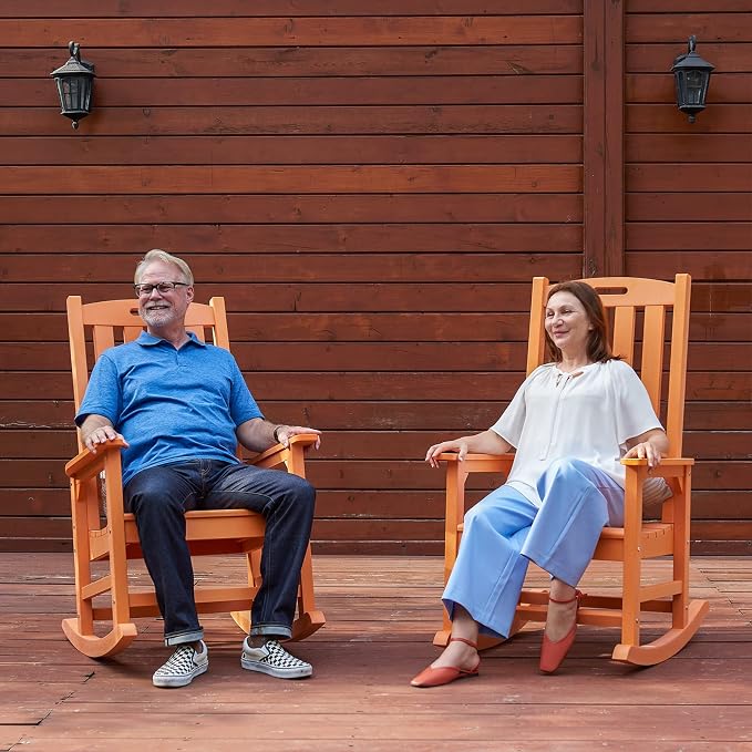 Psilvam Oversized Outdoor Rocking Chair Set of 2, HDPE Porch Rocker - Image 2