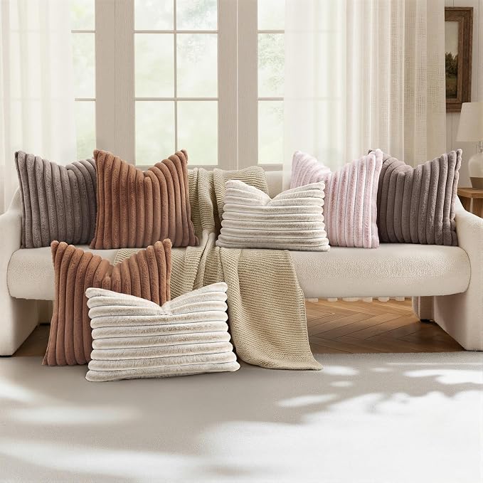 decorUhome Fall Faux Fur Throw Pillow Covers 20x20 Set of 2 Pink White | - Image 5