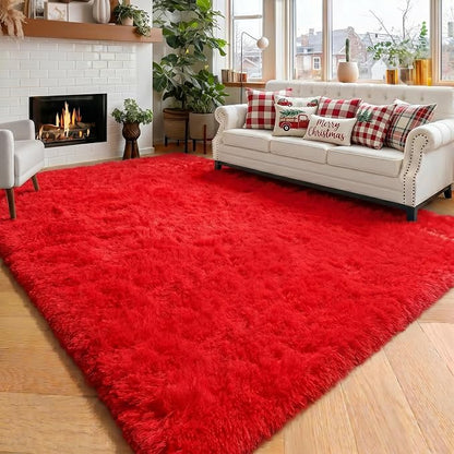 Amdrebio Red Christmas Fluffy Area Rug 4x6 by Amdrebio