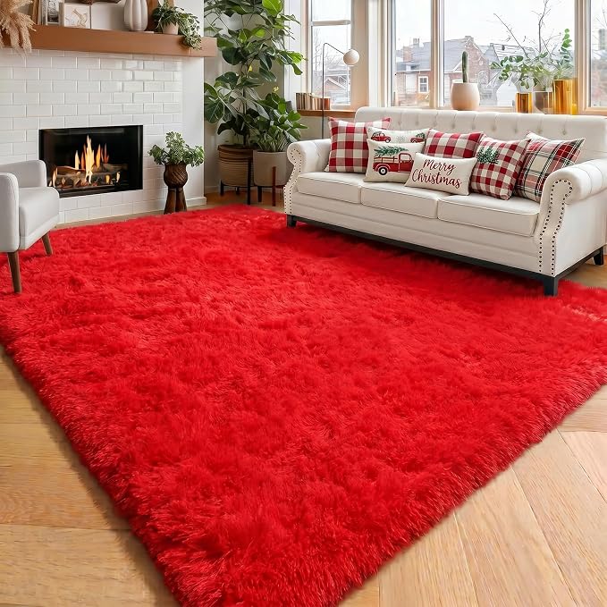 Amdrebio Red Christmas Fluffy Big Area Rug 6x9 by Amdrebio