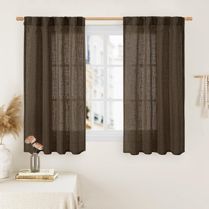 54 Inch Length Linen Curtains for Small Window, 34 x 54 Inch | Semi Sheer by LAMIT