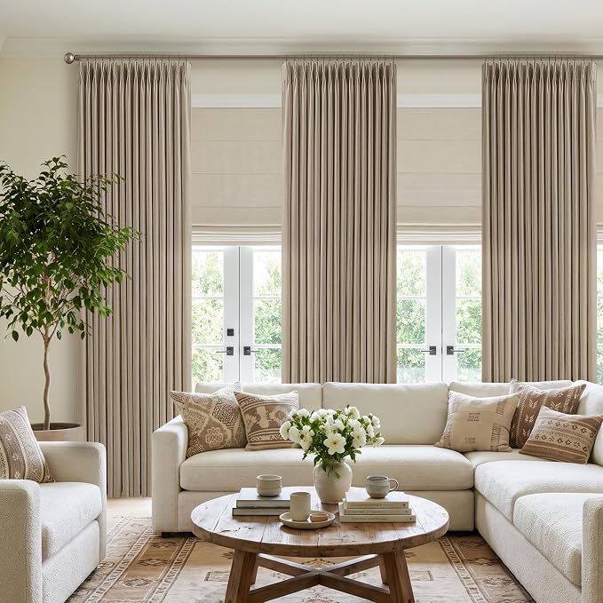 Pinch Pleated 90 Inch Camel Beige Light Filtering Linen Curtains W50xL90 | 90 - Image 7