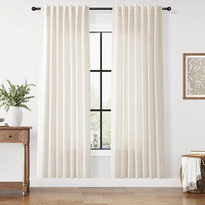 Modern Linen Curtains for Living Room 80 Inches Long Light Filtering Semi Sheer by Nanspring