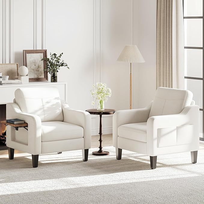 Accent Chair for Living Room Modern Linen Upholstered Armchair Side Wooden by Unknown