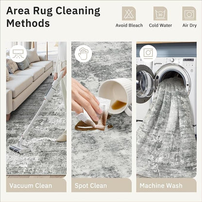 Soalmost Abstract Area Rug 6x9 for Living Room Washable Rugs Gray/White | - Image 9