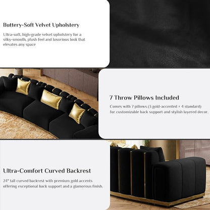 145" Oversized Velvet Chesterfield Sofa Sectional Couch - Image 5