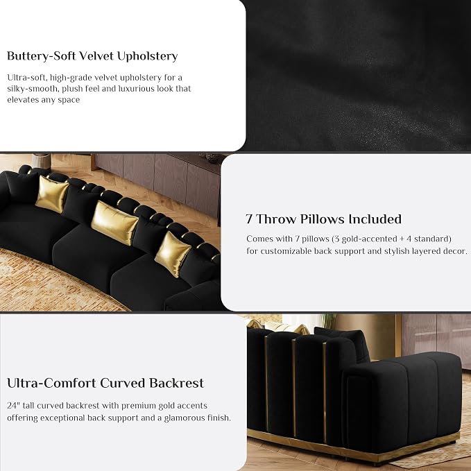 Oversized Luxury Chesterfield Sofa Set Velvet Black and Gold Couch - Image 3