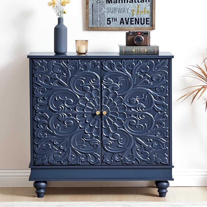 weselon Accent Cabinet with 2 Doors, Luxury Carving Board Storage Sideboard by WelcometoFurnitureSalon