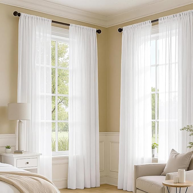 MIULEE 4 Panels White Extra Wide Sheer Curtains 59 x 84 Inches | Light Filtering - Image 2