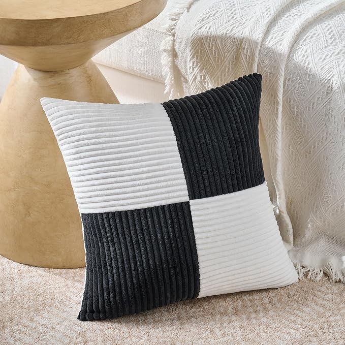 Fancy Homi Set of 2 Black White Euro Decorative Throw Pillow Covers 26x26 Inch - Image 2