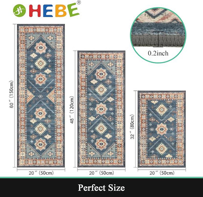 HEBE Boho Kitchen Rugs Set of 3, Non Slip Washable Kitchen Mats - Image 2