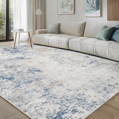 8x10 Washable Area Rugs for Living Room, Dining Room- Blue Beige | Modern by Srugn