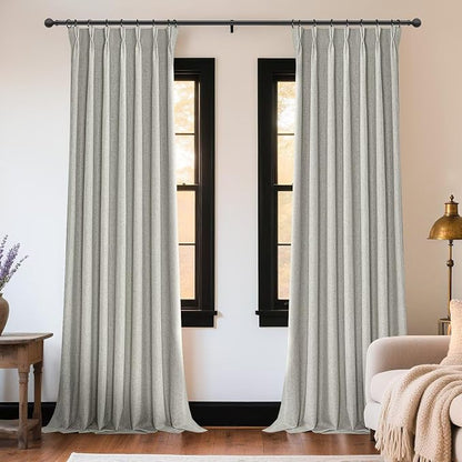 Joydeco Greyish White Pinch Pleated Thick Linen Curtains 90 Inch Long 2 Panel - Image 2