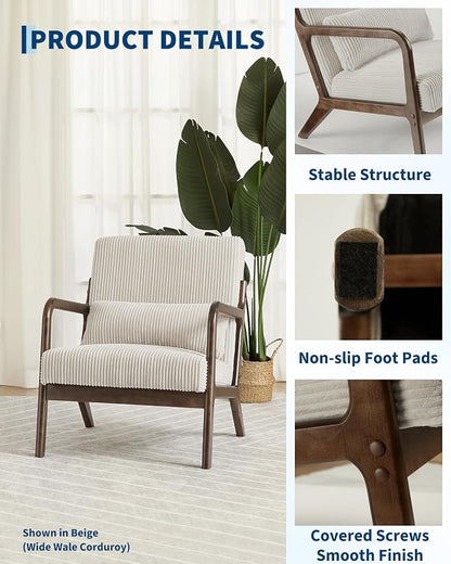 Garvee Mid-Century Modern Accent Chair, Fine Wale Corduroy Upholstery, Solid - Image 5