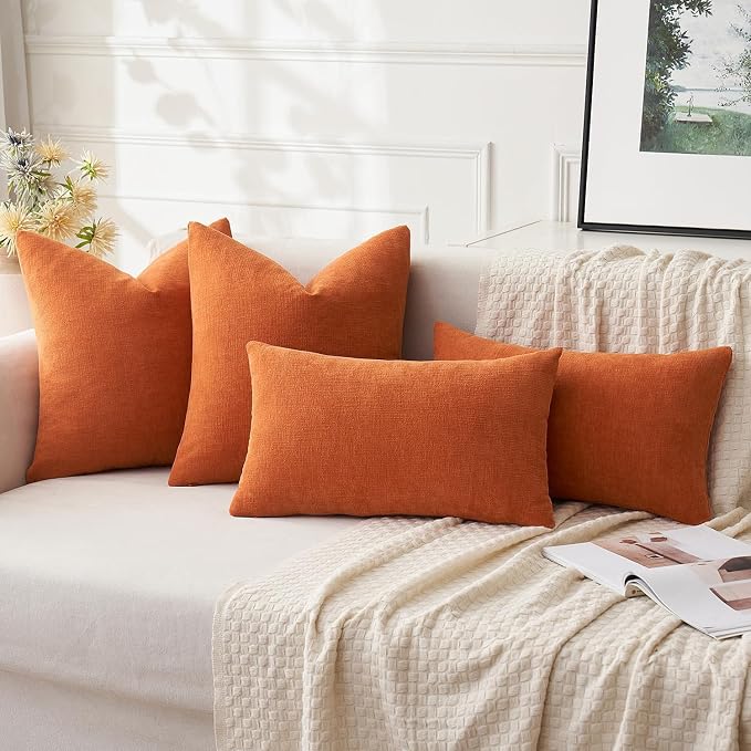 MIULEE Fall Orange Chenille Couch Lumbar Throw Pillow Covers, 12x20 | Set of 2 - Image 4