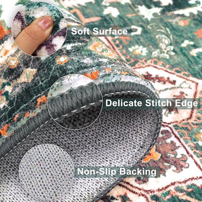 Yamaziot Washable Runner Rug, 2x6 Non-Slip Boho Vintage Hallway Kitchen Rug | - Image 4