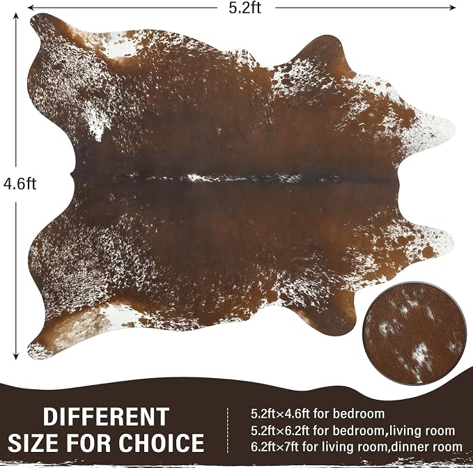 Faux Cowhide Rug, Animal Cow Hide Rug, 4.6 x 5.2 Ft Spotted Brown | Premium - Image 2