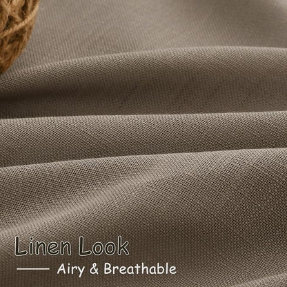 Dark Taupe Linen Sheer Curtains 54 Inch Length 2 Panel Set Back Tab Rod Pocket - Image 5