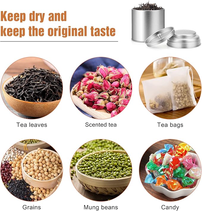 Tea Tin with Airtight Double Lids for Loose Leaf Tea Storage, 8 Oz Kitchen Small Tin Can and Tea Canister for Tea Coffee Sugar Candy Spices Christmas Gift (12 PACK)