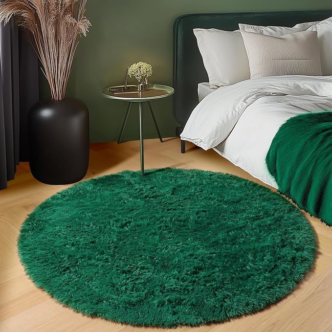 Dark Green Round Area Rug 4ft, Soft Bedroom Circle Rugs - Image 6