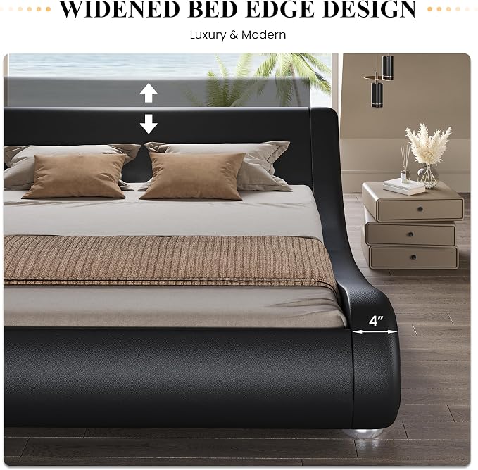 SHA CERLIN Full Size Upholstered Bed Frame, Deluxe Low Profile Sleigh Bed - Image 7