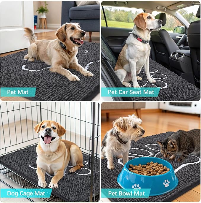 OLANLY Dog Door Mat for Muddy Paws 34x21, Paw Print Design Chenille Mud Mat | - Image 7