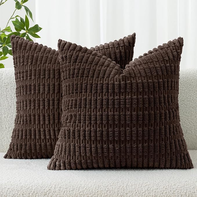 MIULEE Corduroy Decorative Throw Pillow Covers 18x18 Dark Brown Pack of 2 | by MIULEE