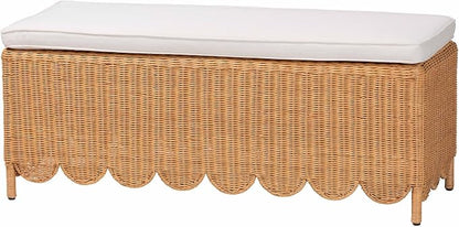Bali & pari Teresa Bohemian Light Honey Scalloped Rattan Ottoman Bench by balipari