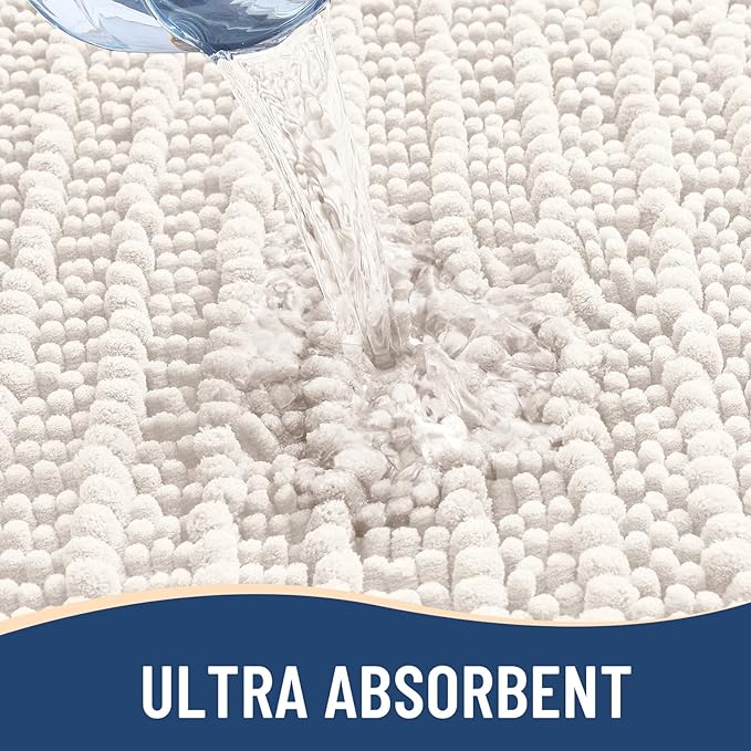 Arotive Luxury Chenille Bathroom Rug Mat, Extra Soft Thick Absorbent Shaggy Bath Rugs, Non-Slip Machine Wash Dry, Plush Bath Mats for Bathroom, Shower and Tub, 47x32, Ivory