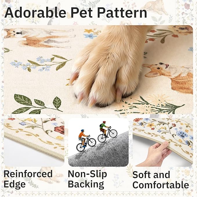 Soalmost Dog 8x10 Area Rugs for Living Room, Washable Animal Soft Rug Beige | - Image 6