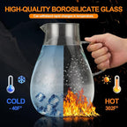 Glass Pitcher with Lid,1 Gallon Glass Water Pitcher Hot/Cold Water Jug, Juice and Iced Tea Beverage Carafe with Lid (Extra-Wide Mouth)