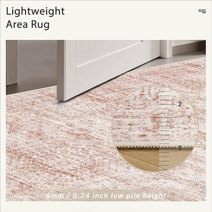 Soalmost 5x7 Area Rugs Pink Low Pile Washable Trendy Faded Style Rug | Vintage - Image 7