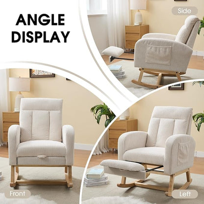 NIOIIKIT Nursery Rocking Chair, Corduroy Upholstered Rocking Chair - Image 8