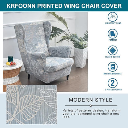 KRFOONN Wingback Chair Cover 2 Piece Stretch Wing Chair Covers Spandex - Image 4