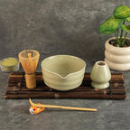 Matcha Whisk Set，Matcha Set includes Match Bowl with Spout and Whisk, Matcha Whisk Stand,Bamboo Matcha Scoop，5 Pcs Complete Ceramic Matcha Kit