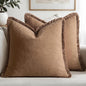 MIULEE Linen Fringe Decorative Fall Euro Throw Pillow Covers Brown 22x22 | Set by MIULEE