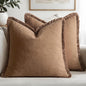 MIULEE Linen Fringe Decorative Fall Euro Throw Pillow Covers Brown 24x24 | Set by MIULEE