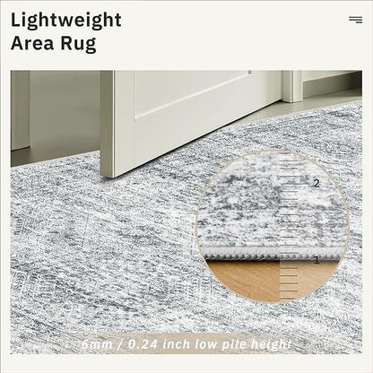 Soalmost 5x8 Area Rugs Grey Low Pile Washable Trendy Faded Style Rug | Vintage - Image 7