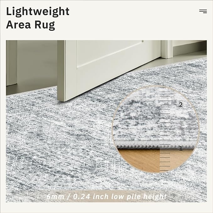 Soalmost Round Rugs 9ft Living Room Circle Area Rug 9x9 Grey Vintage | Washable - Image 6
