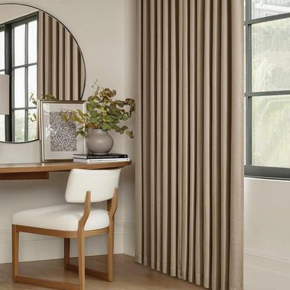 Light Brown Pinch Pleated 100% Blackout Linen Curtains 84 Inch Length 40x84 | - Image 9