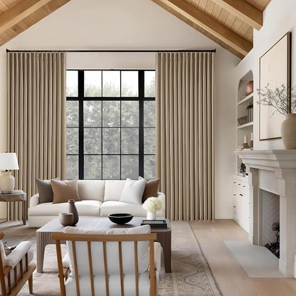 Light Brown Pleated Linen Blackout Curtains 102 Inches Long - Image 8