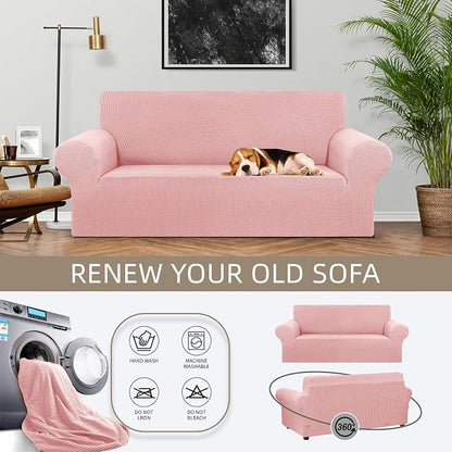 Stretch Loveseat Couch Cover, 2 Cushion Couch Slipcover, Dusty Pink | 1-Piece - Image 3