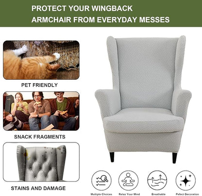 HAOYONG Jacquard Wingback Chair Cover Thickening Armchair Covers 2 Pieces - Image 4