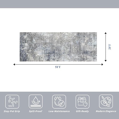 2x5 Rug Runner Non-Slip Washable– Modern Neutral Abstract Kitchen Bathroom - Image 2